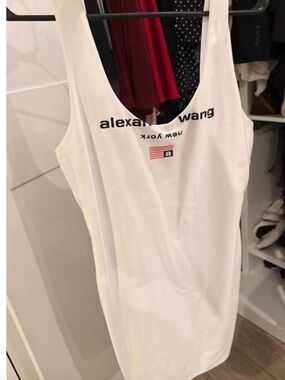 Alexander Wang White Logo Tank Dress with Black Drawcord